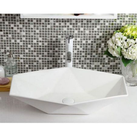 Lavoar hexagonal REA Vegas, Alb, lucios, 57x37 cm, montaj pe blat, ceramica sanitara