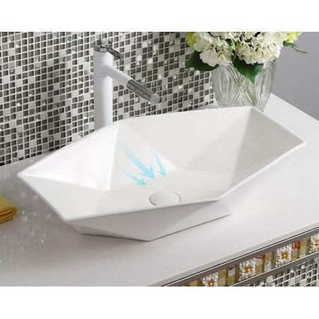 Lavoar hexagonal REA Vegas, Alb, lucios, 57x37 cm, montaj pe blat, ceramica sanitara