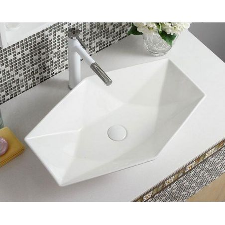 Lavoar hexagonal REA Vegas, Alb, lucios, 57x37 cm, montaj pe blat, ceramica sanitara