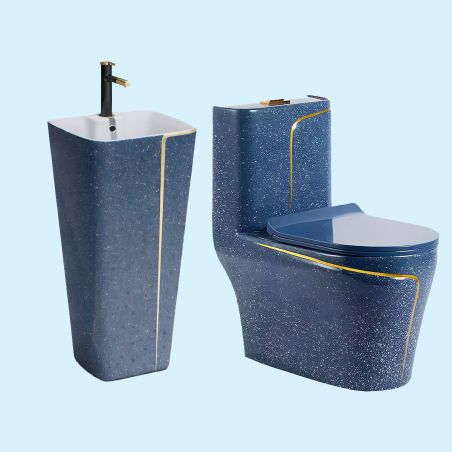 Lavoar stativ Lazio, Albastru Terrazo, 43x36x85 cm, montaj pe podea, cu gaura de baterie