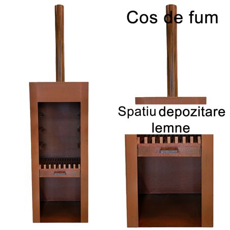 Semineu cu gratar, Soba de gradina, Ruginiu, corten de 1.5 mm, spatiu pentru lemne, 60x50x150 cm, Atlas