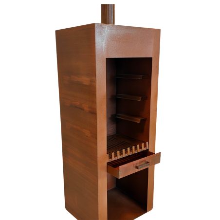 Semineu cu gratar, Soba de gradina, Ruginiu, corten de 1.5 mm, spatiu pentru lemne, 60x50x150 cm, Atlas