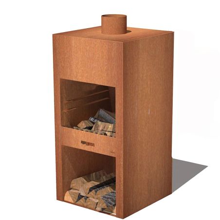 Semineu cu gratar, Soba de gradina, Ruginiu, corten de 1.5 mm, spatiu pentru lemne, 60x50x150 cm, Atlas