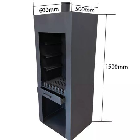 Semineu cu gratar, Negru, Soba de gradina, 60x50x150 cm, otel corten de 1.5 mm, spatiu pentru lemne, Atlas