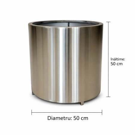 Jardiniera cilindrica, diametru de 50,70,100 cm otel inoxidabil de 1 mm, Crom Mat, Polaris