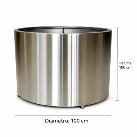 Jardiniera cilindrica, diametru de 50,70,100 cm otel inoxidabil de 1 mm, Crom Mat, Polaris