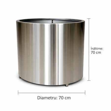 Jardiniera cilindrica, diametru de 50,70,100 cm otel inoxidabil de 1 mm, Crom Mat, Polaris