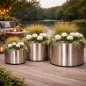 Jardiniera cilindrica, diametru de 50,70,100 cm otel inoxidabil de 1 mm, Crom Mat, Polaris