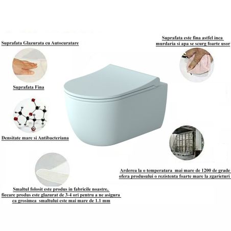 Vas WC Verde, Power Colour, semi-mat, 49x36 cm, montaj suspendat, capac duroplast soft-close easy off, Molis