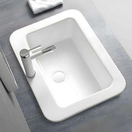 Lavoar, Alb Lucios, montaj semi-incastrat, cu gaura de baterie ceramica sanitara, 60x44 cm, Monza