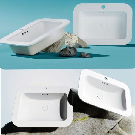 Lavoar, Alb Lucios, montaj semi-incastrat, cu gaura de baterie ceramica sanitara, 60x44 cm, Monza