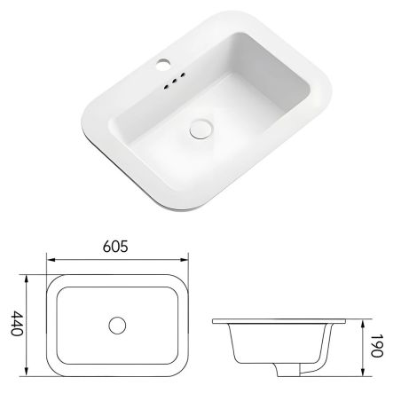 Lavoar, Alb Lucios, montaj semi-incastrat, cu gaura de baterie ceramica sanitara, 60x44 cm, Monza