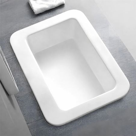 Lavoar, Alb Lucios, montaj semi-incastrat, fara gaura de baterie ceramica sanitara, 60x44 cm, Monza