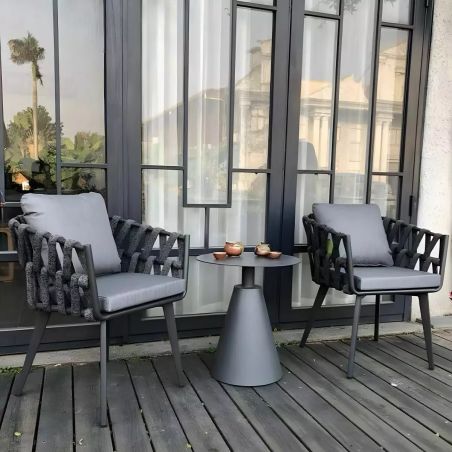 Scaun Riga, pentru mobilier de terasa, aluminiu, perna de 5 cm, impletitura tip funie, 58x64.5x75 cm