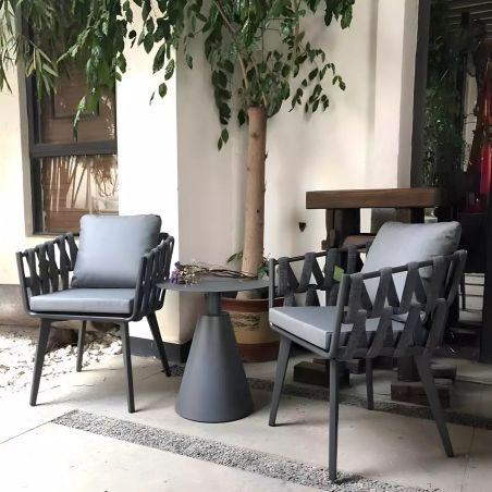 Scaun Riga, pentru mobilier de terasa, aluminiu, perna de 5 cm, impletitura tip funie, 58x64.5x75 cm