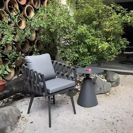 Scaun Riga, pentru mobilier de terasa, aluminiu, perna de 5 cm, impletitura tip funie, 58x64.5x75 cm