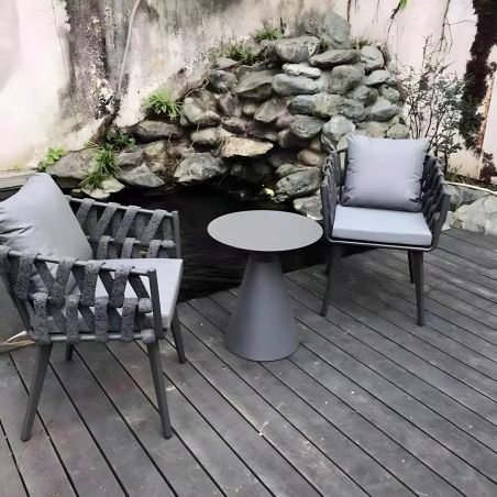 Scaun Riga, pentru mobilier de terasa, aluminiu, perna de 5 cm, impletitura tip funie, 58x64.5x75 cm