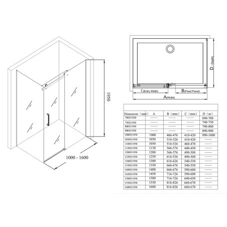 Cabina de dus, reversibila, perete fix si usa glisanta, sticla securizata 8 mm, dimensiuni la alegere, EGO-17