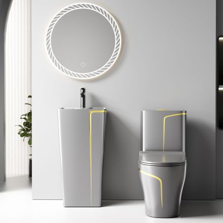 Vas WC Lazio Grey Rimless, 70x37 cm, Rezervor Inclus, montaj podea, capac cu soft-close inclus, Royalty Line by Ego