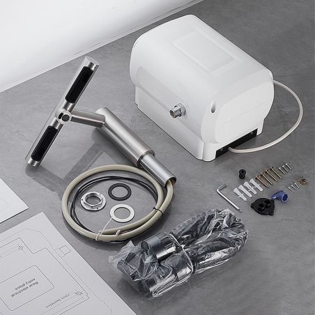 Baterie lavoar, apa rece, dozator sapun, senzor, uscator maini, alama cromata, montaj pe lavoar, alimentare electrica, Velis