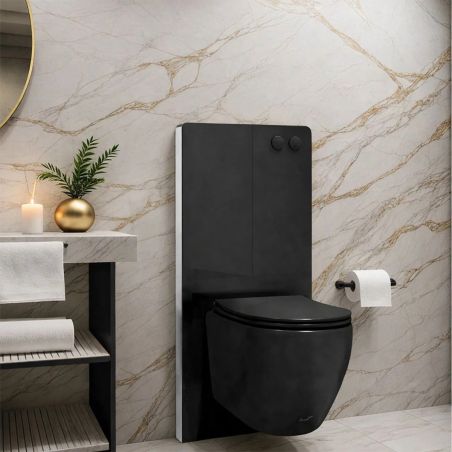 Cadru wc cu rezervor din sticla securizata neagra, dimensiunea 103x50 cm, pentru vas wc suspendat, Nexus