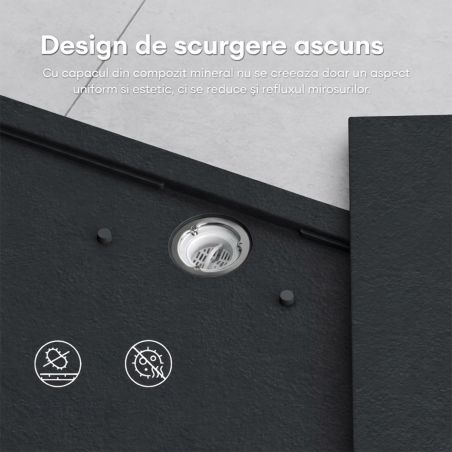 Cadita dus, compozit de marmura, scurgere ascunsa, inaltime 3 cm, Antracit Mat, dimensiune: 80-90x120 cm, GEO10