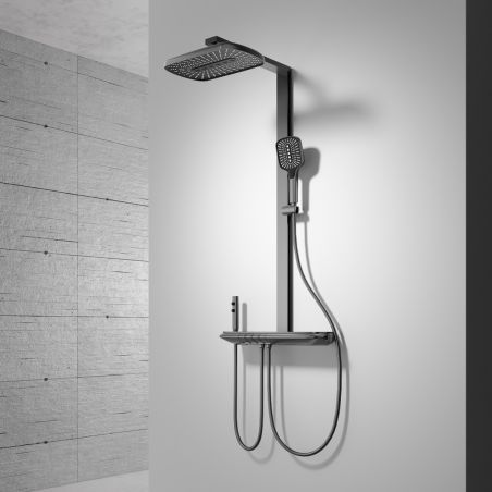 Sistem de dus si cada, 2 dusuri de mana, baterie Piano Keys, 3 functii, montaj  perete, otel, Gun grey, Serano