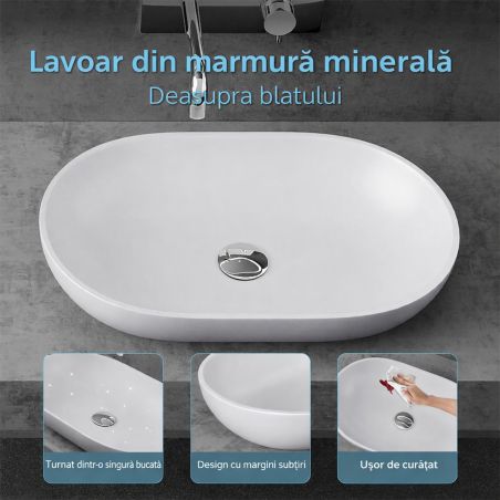 Lavoar EGO 808, Alb, mat, 54x34 cm ,montaj pe blat, compozit marmura