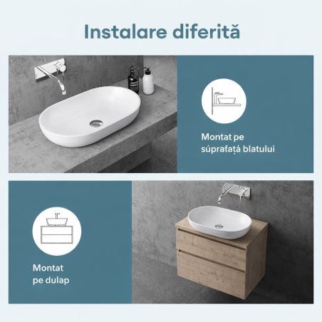 Lavoar EGO 808, Alb, mat, 54x34 cm ,montaj pe blat, compozit marmura