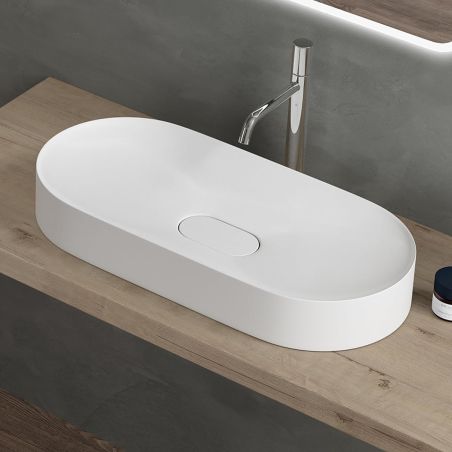 Lavoar EGO 826, Alb Mat, scurgere ascunsa, 71x35.5 cm, compozit marmura, montaj pe blat