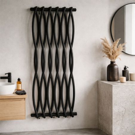 Calorifer Decorativ Negru Mat, 120x50 cm, 506 W, 12 elementi, otel, baie sau camera, Emre