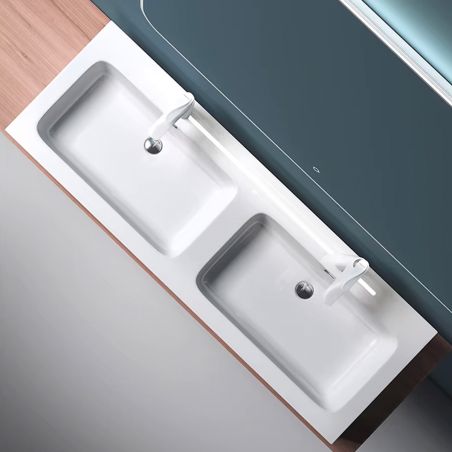 Lavoar dublu EGO 830, Alb, mat, 140x48 cm, montaj pe blat sau suspendat, compozit marmura, cu doua gauri de baterie