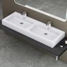 Lavoar dublu EGO 830, Alb, mat, 140x48 cm, montaj pe blat sau suspendat, compozit marmura, cu doua gauri de baterie