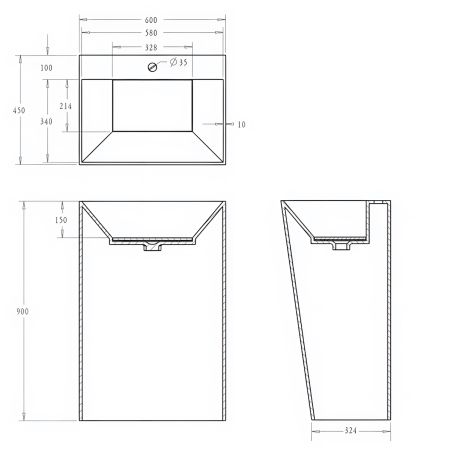 Lavoar stativ EGO 40, Alb Lucios, 60x45x90 cm, montaj pe podea, compozit de marmura, cu gaura baterie