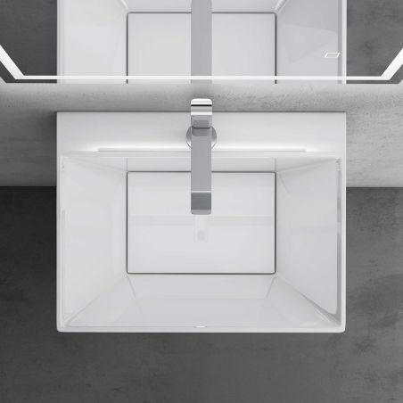 Lavoar stativ EGO 40, Alb Lucios, 60x45x90 cm, montaj pe podea, compozit de marmura, cu gaura baterie