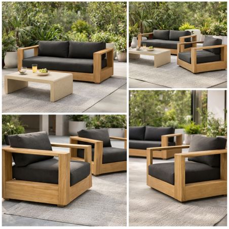 Set mobilier terasa gradina, canapea 2 locuri, 2 fotolii, masuta de cafea, aluminiu, Edenia