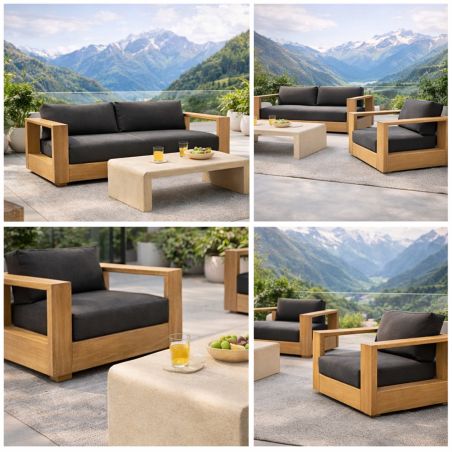 Set mobilier terasa gradina, canapea 2 locuri, 2 fotolii, masuta de cafea, aluminiu, Edenia