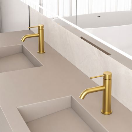 Baterie lavoar, Auriu Mat, Perlator, otel inoxidabil, montaj pe lavoar, Fino