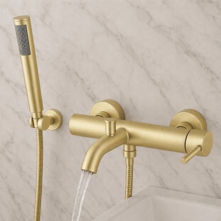 Baterie de cada, montaj pe perete, otel, dus de mana, Auriu Mat, Fino