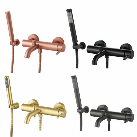 Baterie de cada, montaj pe perete, otel, dus de mana, Auriu Mat, Fino