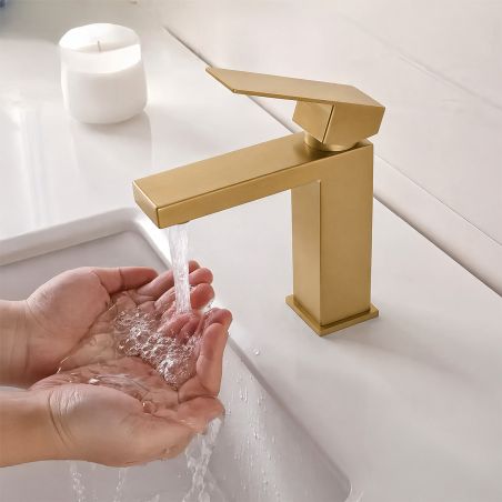 Baterie lavoar, perlator, montaj pe lavoar, otel, Auriu Mat, Mira
