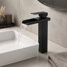 Baterie lavoar, tip cascada, montaj pe blat, Negru Mat, inaltime 31.4 cm, Cortano