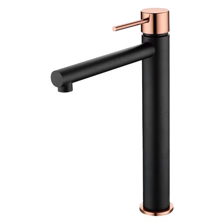 Baterie lavoar, perlator, montaj pe blat, Negru cu Rose Gold, inaltime 30.5 cm, Murano