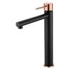 Baterie lavoar, perlator, montaj pe blat, Negru cu Rose Gold, inaltime 30.5 cm, Murano