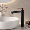 Baterie lavoar, perlator, montaj pe blat, Negru cu Rose Gold, inaltime 30.5 cm, Murano