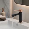 Baterie lavoar, perlator, montaj pe lavoar, Negru cu Rose Gold, Murano