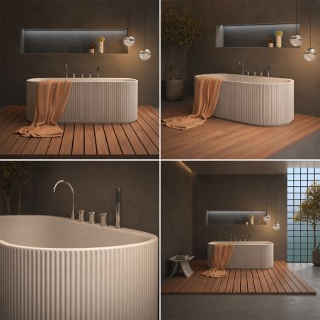 Cada de baie, freestanding, Alb lucios interior/exterior, 170x80 cm, baterie si ventil inclus, Acril, Eden