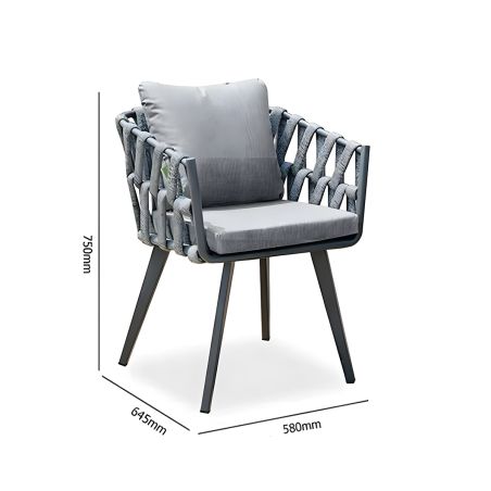 Scaun Riga, pentru mobilier de terasa, aluminiu, perna de 5 cm, impletitura tip funie, 58x64.5x75 cm
