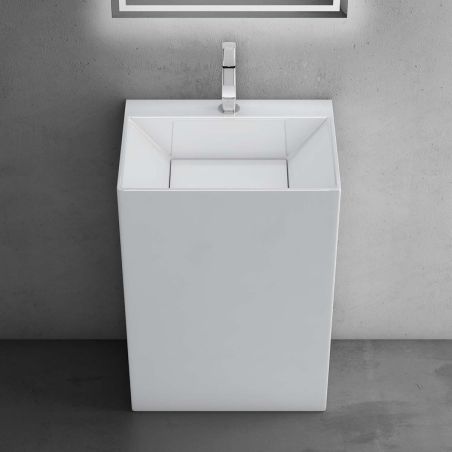 Lavoar stativ EGO 40, Resigilat, Alb Lucios, 60x45x90 cm, montaj pe podea, compozit de marmura, cu gaura baterie