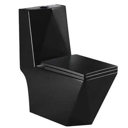Set vas WC si lavoar stativ Enrico, Negru Mat, Power Colour, montaj pe podea, capac soft-close inclus, ceramica sanitara